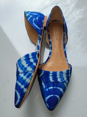 J.Crew Factory Blue and White d'Orsay Pointed-toe Flats Size 7.5